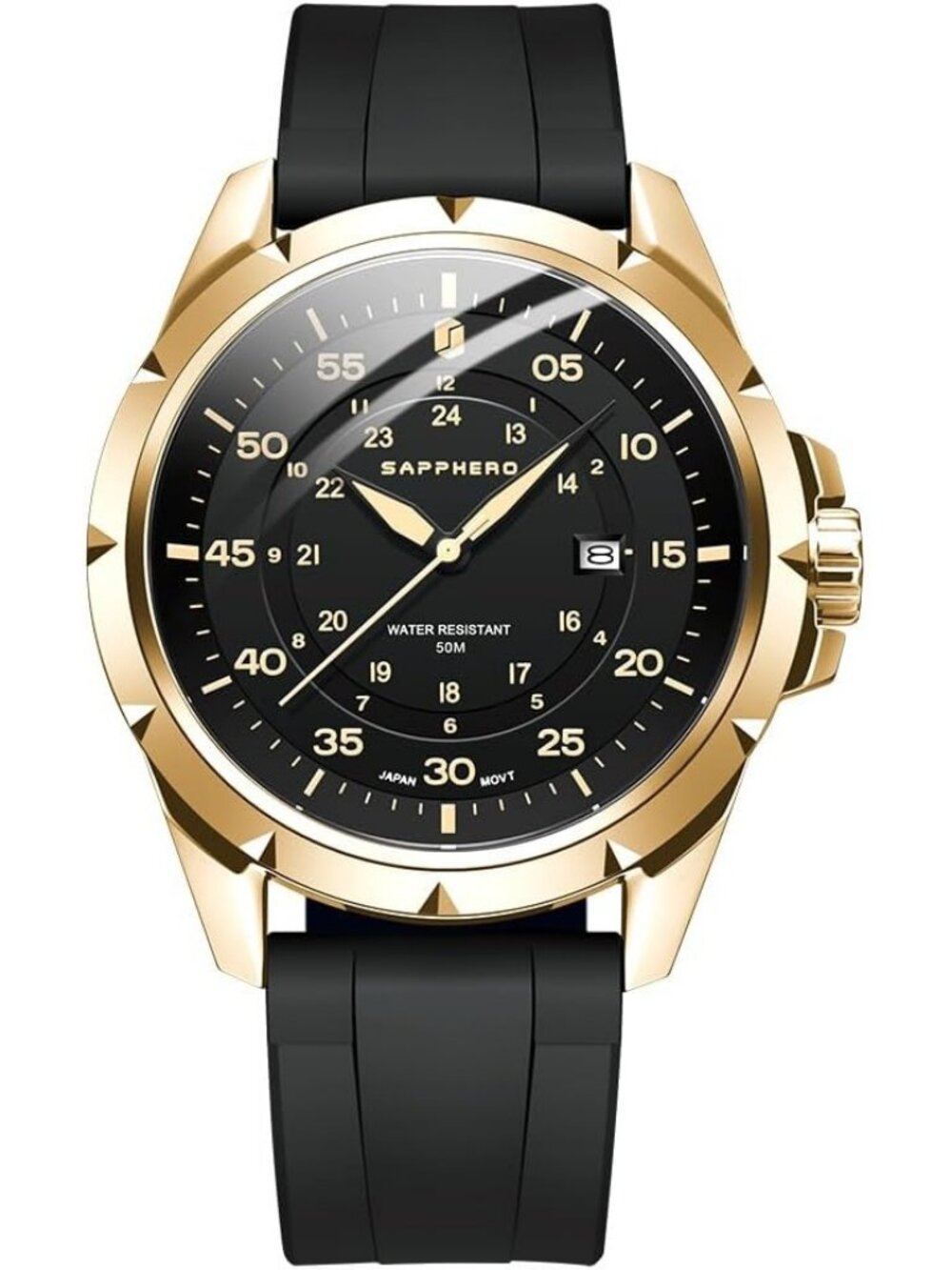 Men's Black Gold Waterproof Quartz Analog Sport Casual Elegant Date Wrist Watch